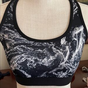 Champion Black & White Wave-Print Sports Bra